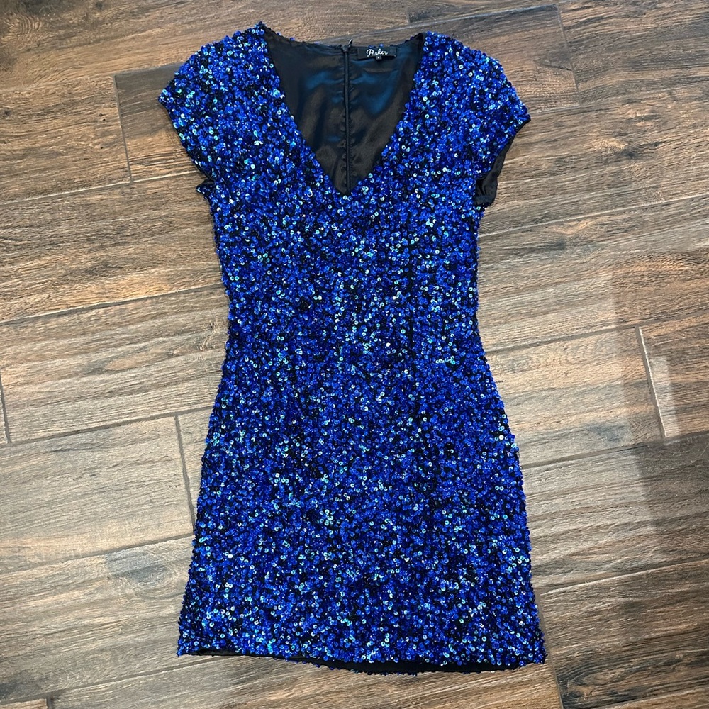 Parker - Cobalt Blue Sequin Cap Sleeve Sheath Dress Sz 2